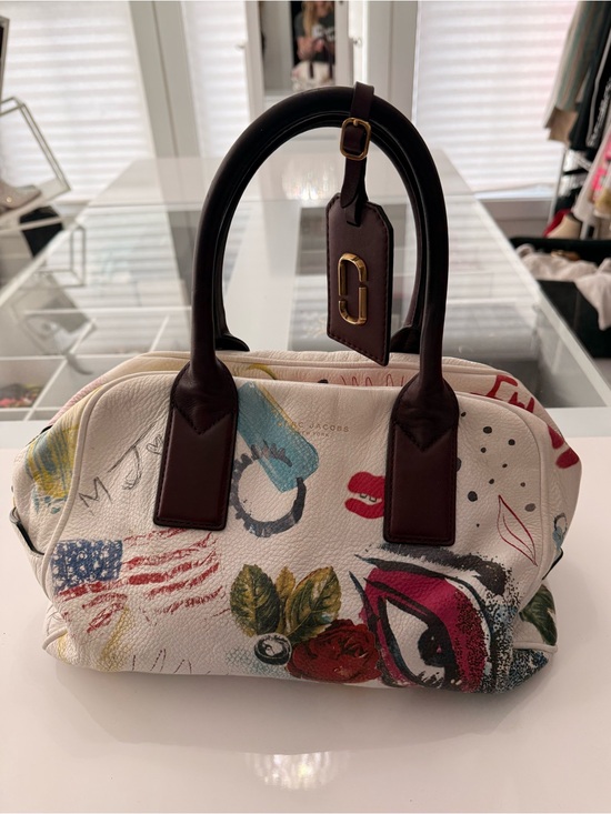 Marc Jacobs Handbags - Marc Jacobs White Leather Collage Graffiti Satchel Bowler Bag Art Print Limited